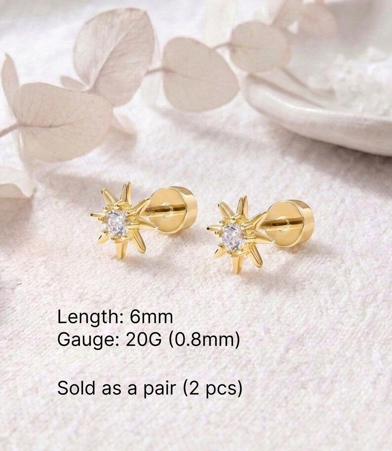 14K Gold Starburst Flat Back Stud — product view 2