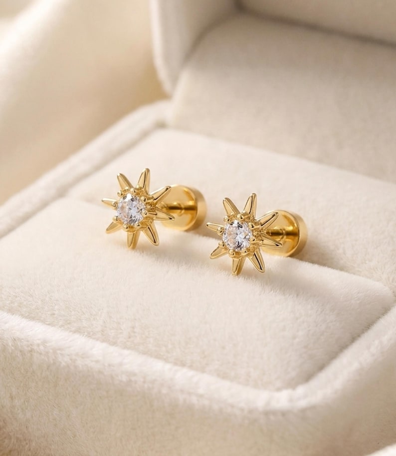 14K Gold Starburst Flat Back Stud — product view 3