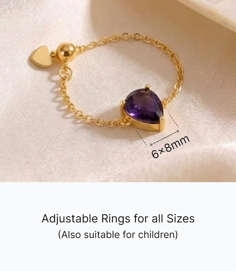 Teardrop Birthstone Chain Ring — product view 2