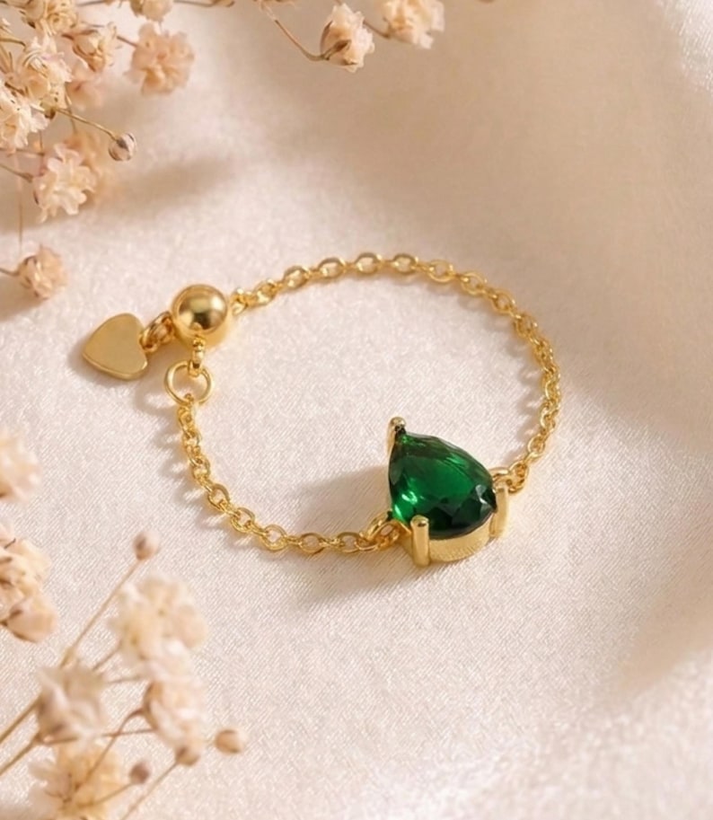 Teardrop Birthstone Chain Ring — product view 3