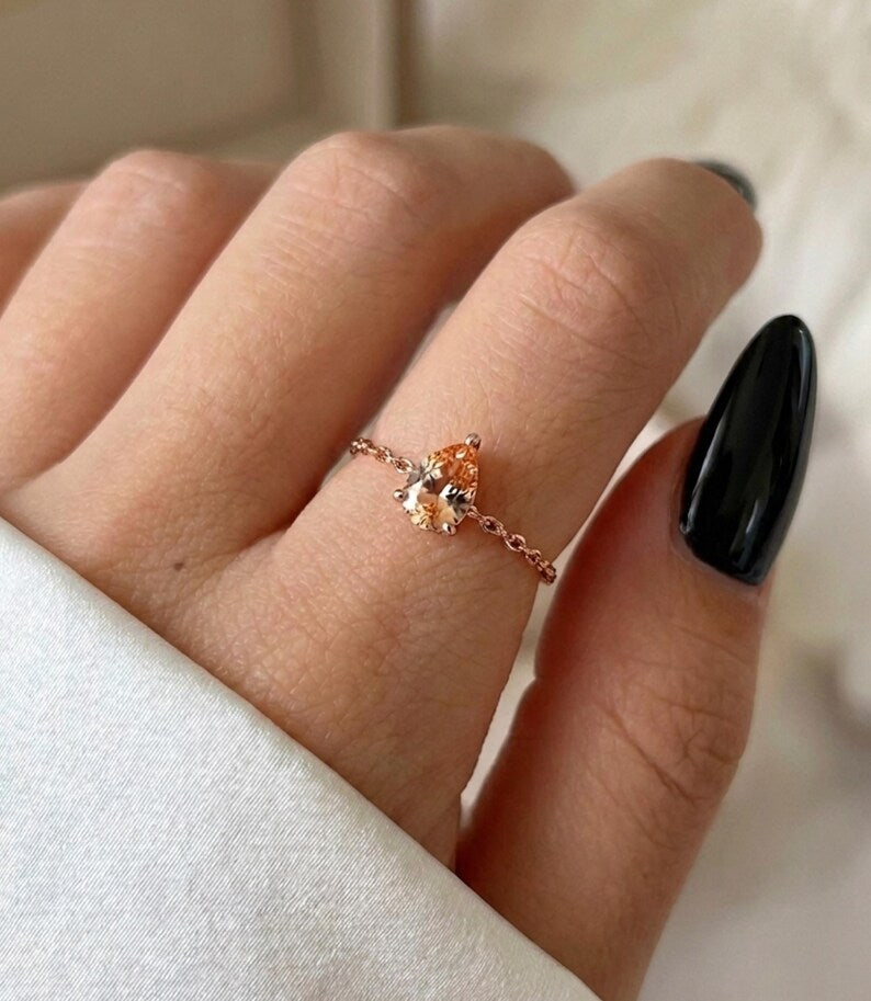 Teardrop Birthstone Chain Ring — product view 4