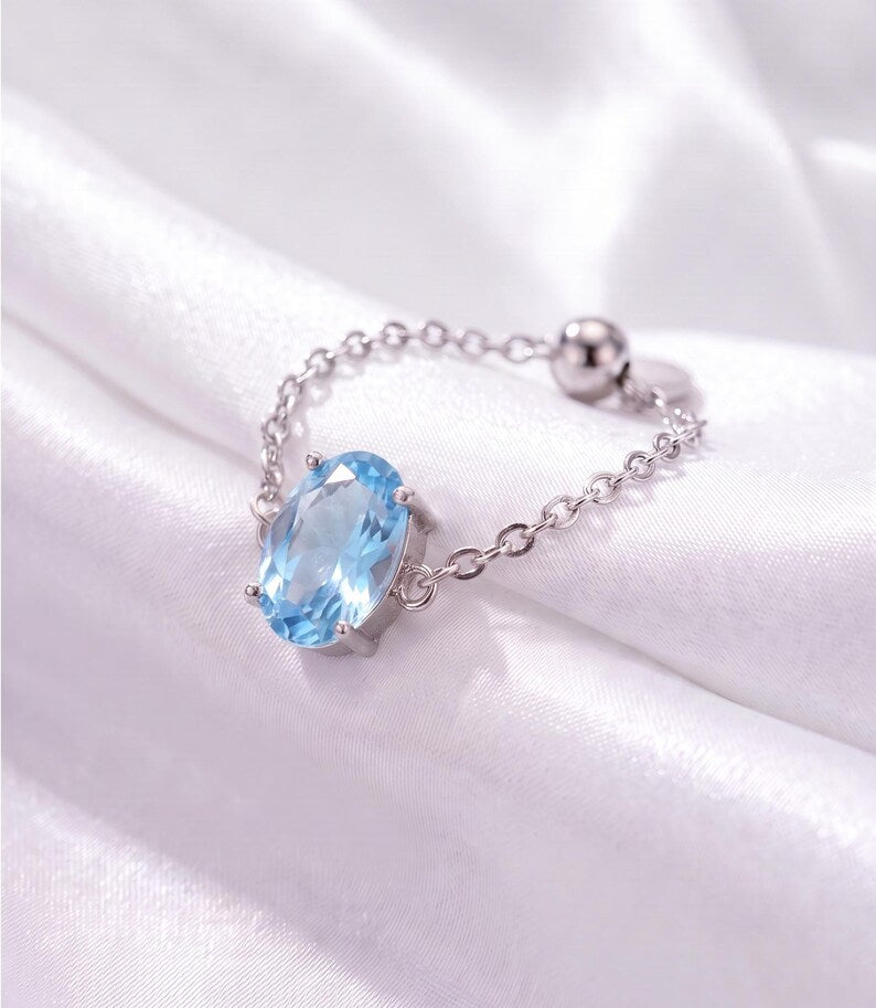 Birthstone Oval Chain Ring — product view 4