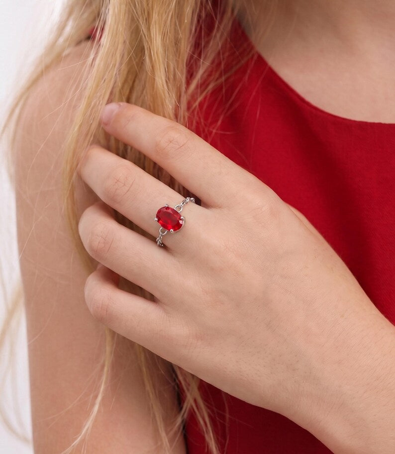 Birthstone Oval Chain Ring — product view 3