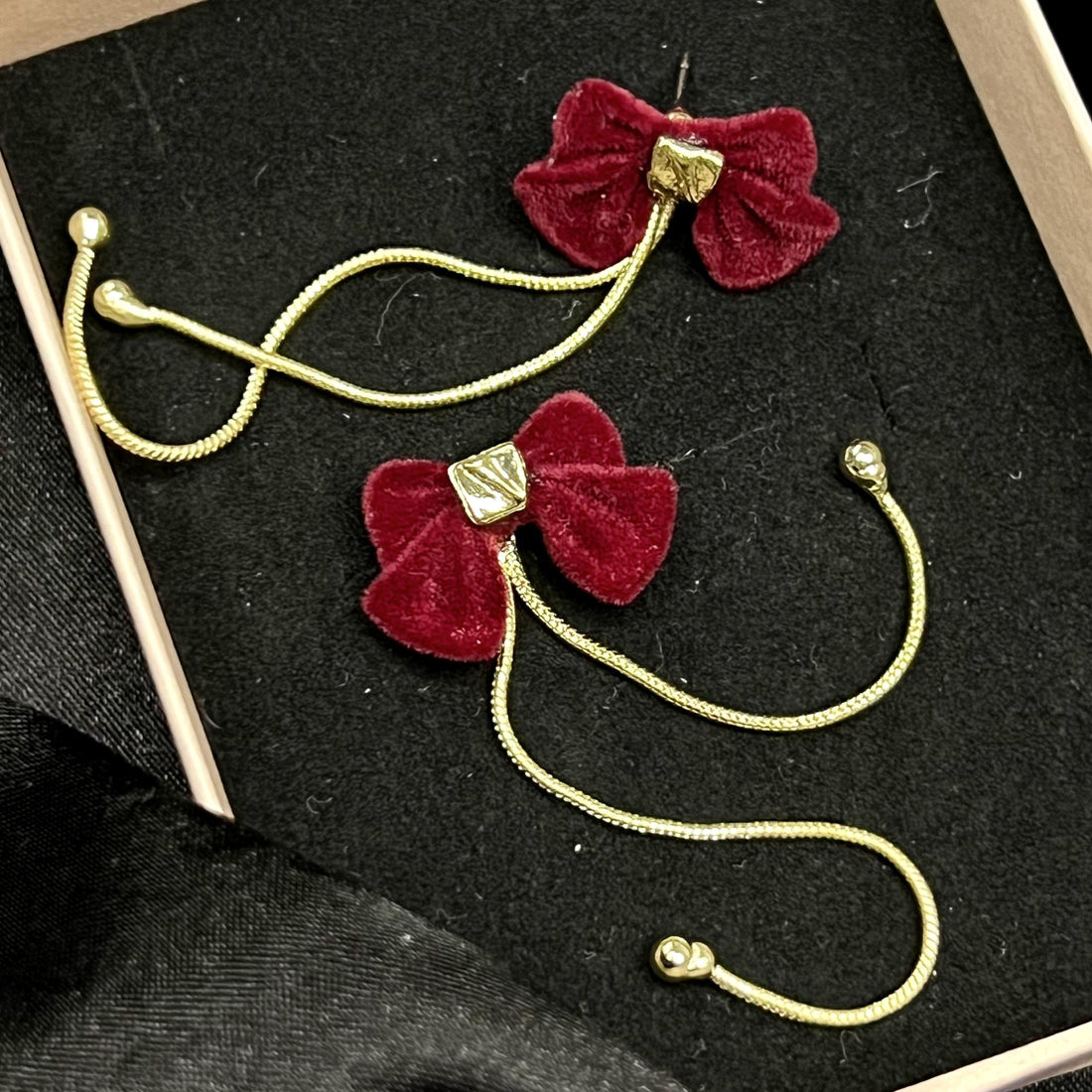 red earrings, coquette bow earrings, christmas earrings, velvet earrings, dangle drop earrings, anniversary gift, christmas gift for her