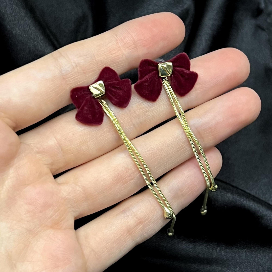 red earrings, coquette bow earrings, christmas earrings, velvet earrings, dangle drop earrings, anniversary gift, christmas gift for her