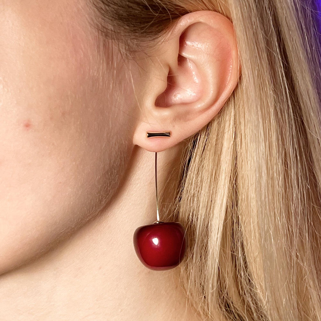 Resin Red Cherry Earrings, Resin Jewelry, Cherry Earring, food earrings, dangle drop gold earrings, anniversary gift, christmas gift for her