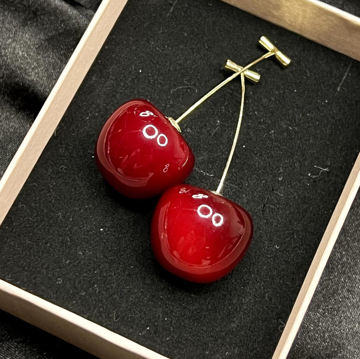 Resin Red Cherry Earrings, Resin Jewelry, Cherry Earring, food earrings, dangle drop gold earrings, anniversary gift, christmas gift for her