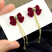 red earrings, coquette bow earrings, christmas earrings, velvet earrings, dangle drop earrings, anniversary gift, christmas gift for her