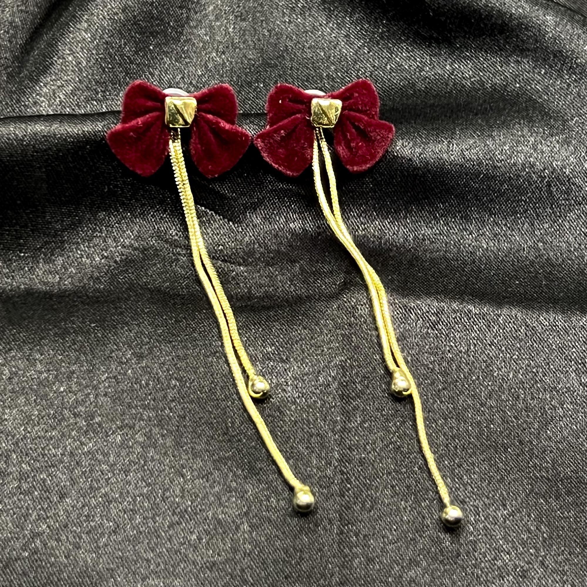 red earrings, coquette bow earrings, christmas earrings, velvet earrings, dangle drop earrings, anniversary gift, christmas gift for her