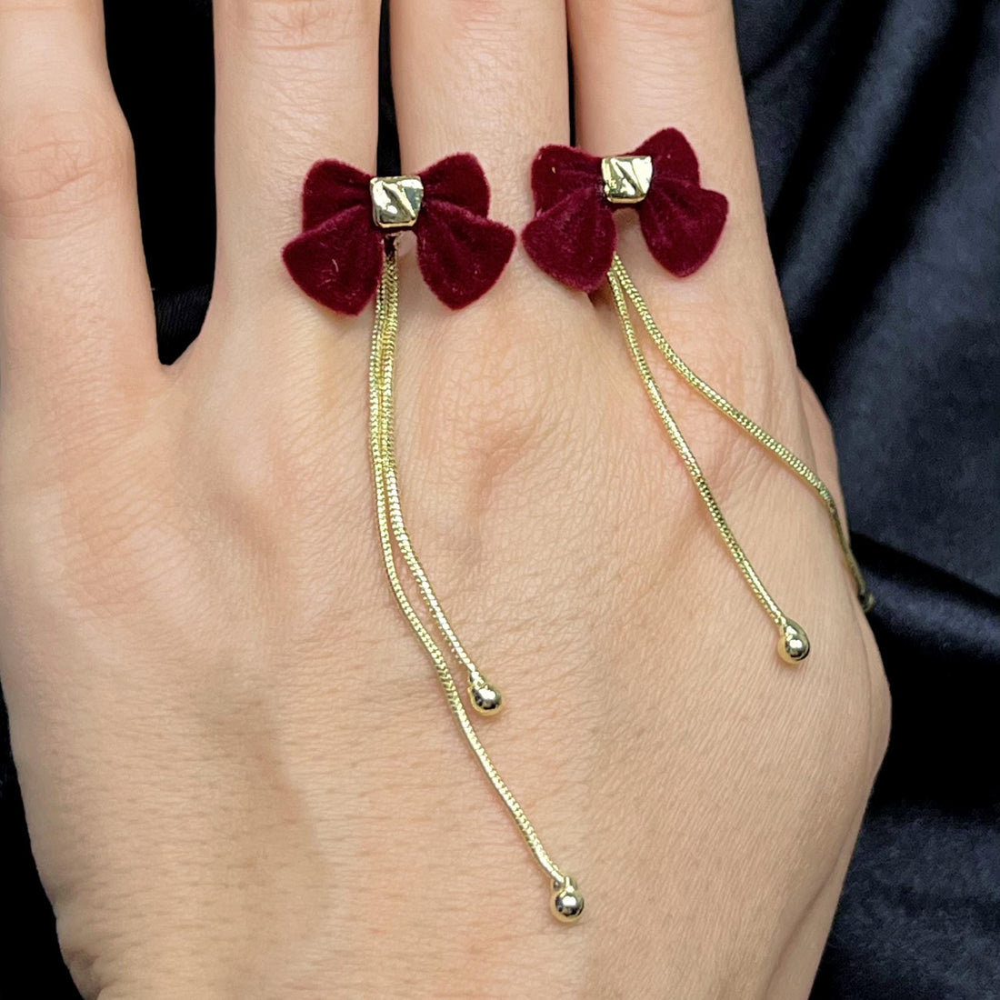 red earrings, coquette bow earrings, christmas earrings, velvet earrings, dangle drop earrings, anniversary gift, christmas gift for her