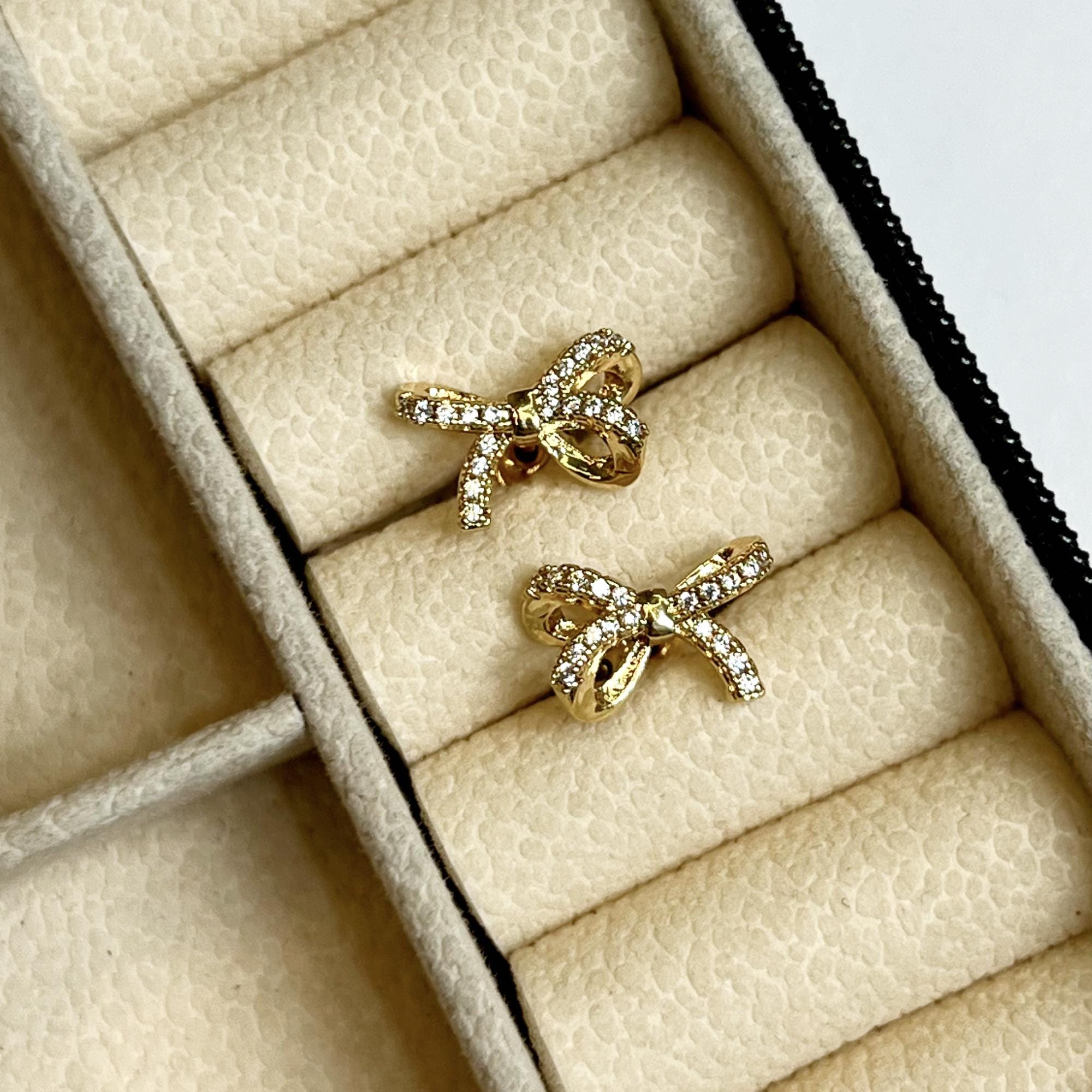 Unique Coquette Bow Earrings, Cubic Zirconia Bow Earrings, Gift For Her, Anniversary Gift, minimalist stud earrings, dainty silver earrings