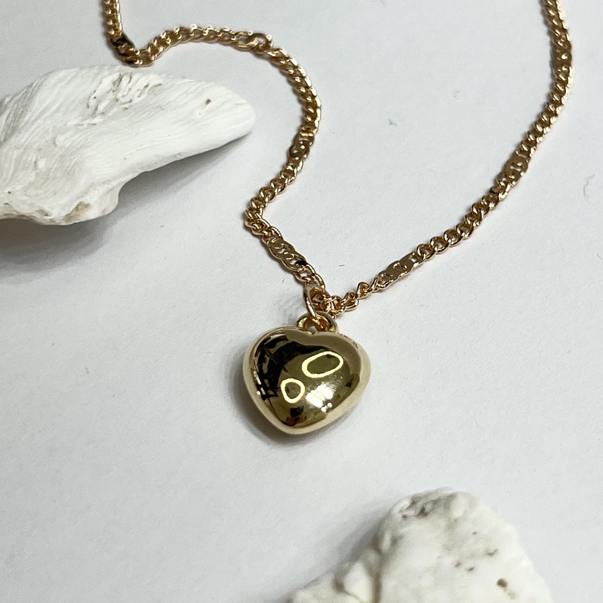 Dainty Gold Heart Necklace, Puffy Heart Necklace, Minimalist Heart Necklace, Gold Heart Pendant Necklace, Gifts for mom, Best Gift for her