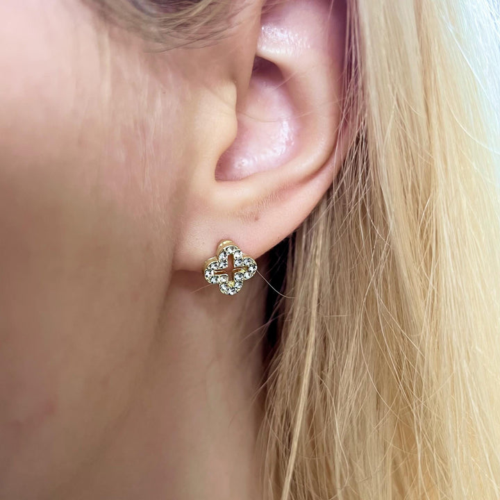 dainty gold clover stud earrings, gold leaf flower earrings, sterling silver clover earrings, gift for her, gifts for mom, four leaf clover