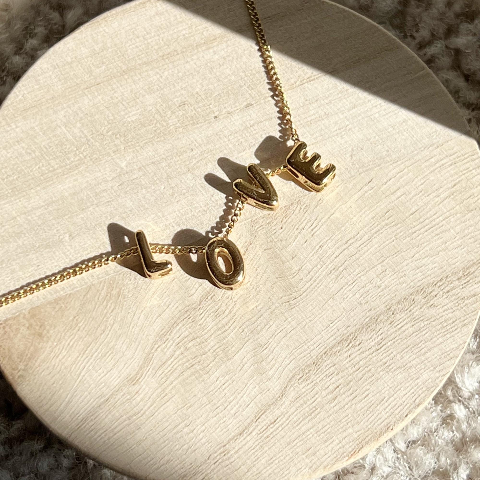 3D Bubble Letter Necklace Love, Valentine's Day Gift, Bubble Letter Necklace, Anniversary Gifts, Bubble Initial Charm 3D Necklace For Her