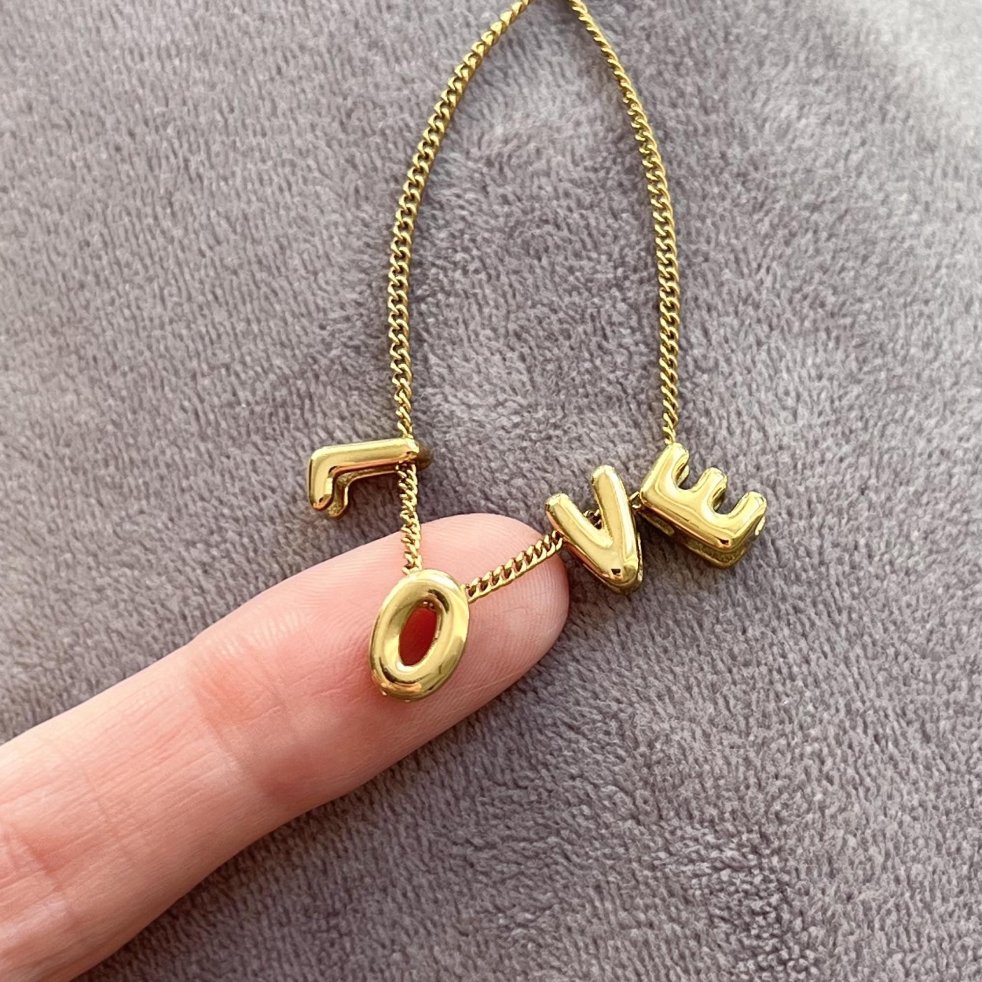 3D Bubble Letter Necklace Love, Valentine's Day Gift, Bubble Letter Necklace, Anniversary Gifts, Bubble Initial Charm 3D Necklace For Her