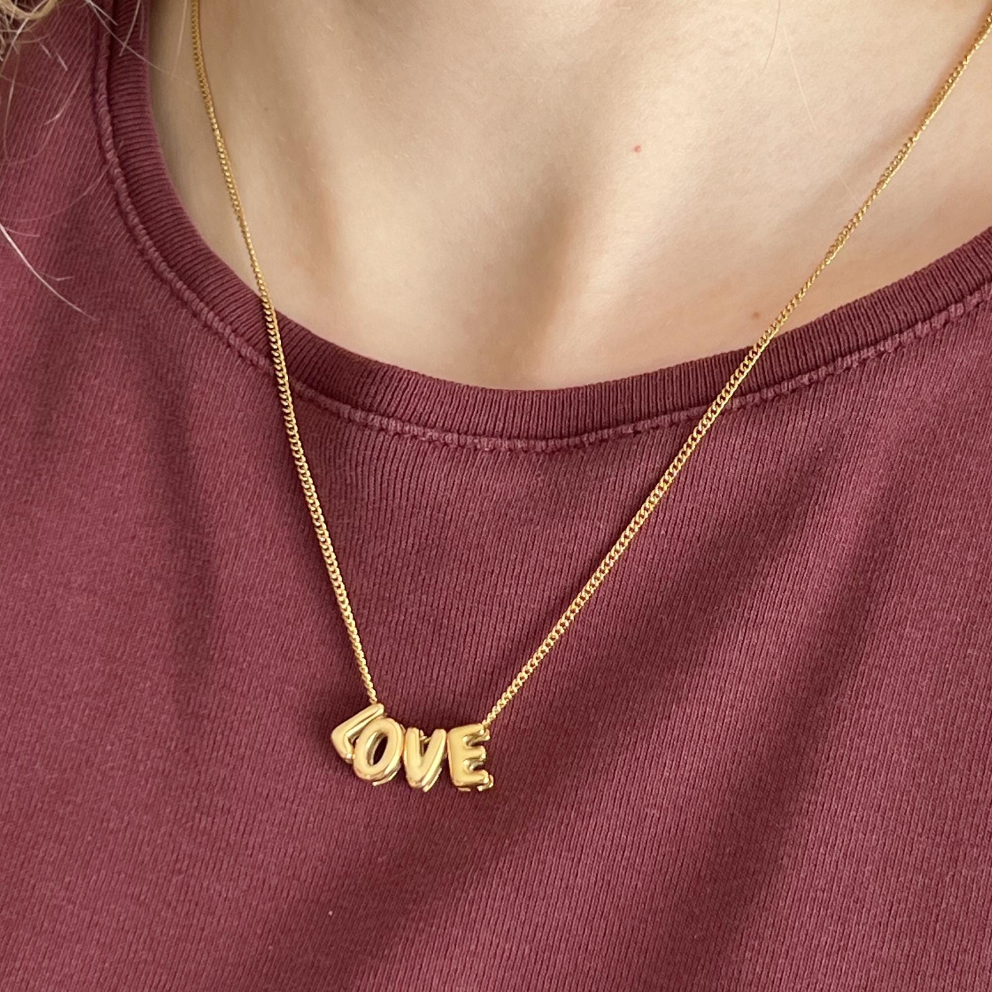 3D Bubble Letter Necklace Love, Valentine's Day Gift, Bubble Letter Necklace, Anniversary Gifts, Bubble Initial Charm 3D Necklace For Her