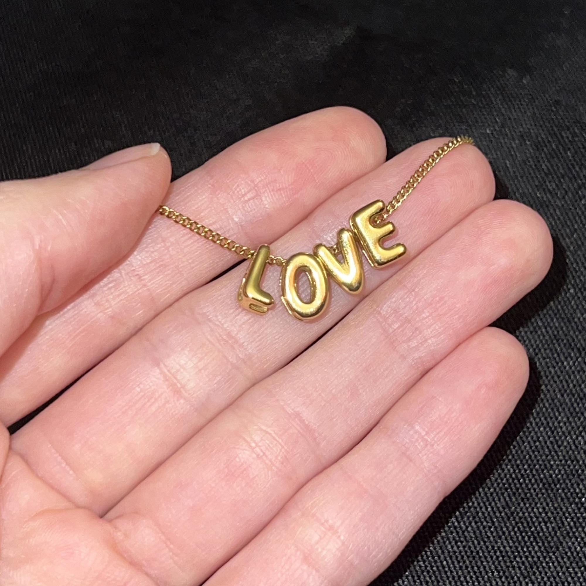 3D Bubble Letter Necklace Love, Valentine's Day Gift, Bubble Letter Necklace, Anniversary Gifts, Bubble Initial Charm 3D Necklace For Her