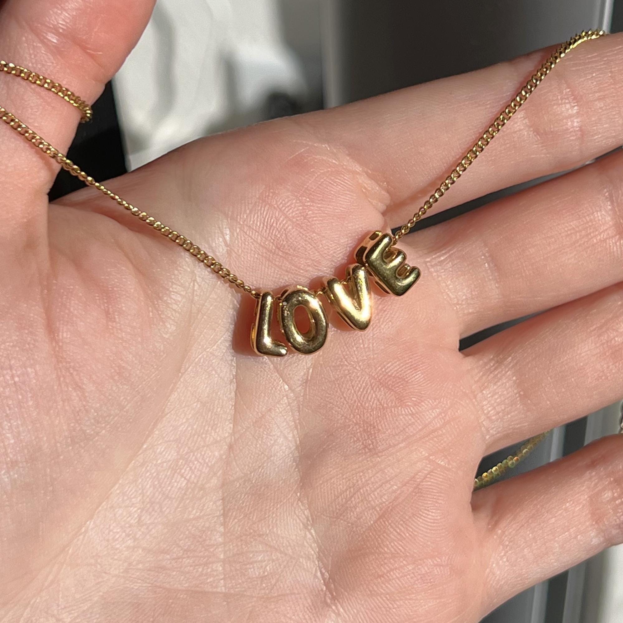 3D Bubble Letter Necklace Love, Valentine's Day Gift, Bubble Letter Necklace, Anniversary Gifts, Bubble Initial Charm 3D Necklace For Her