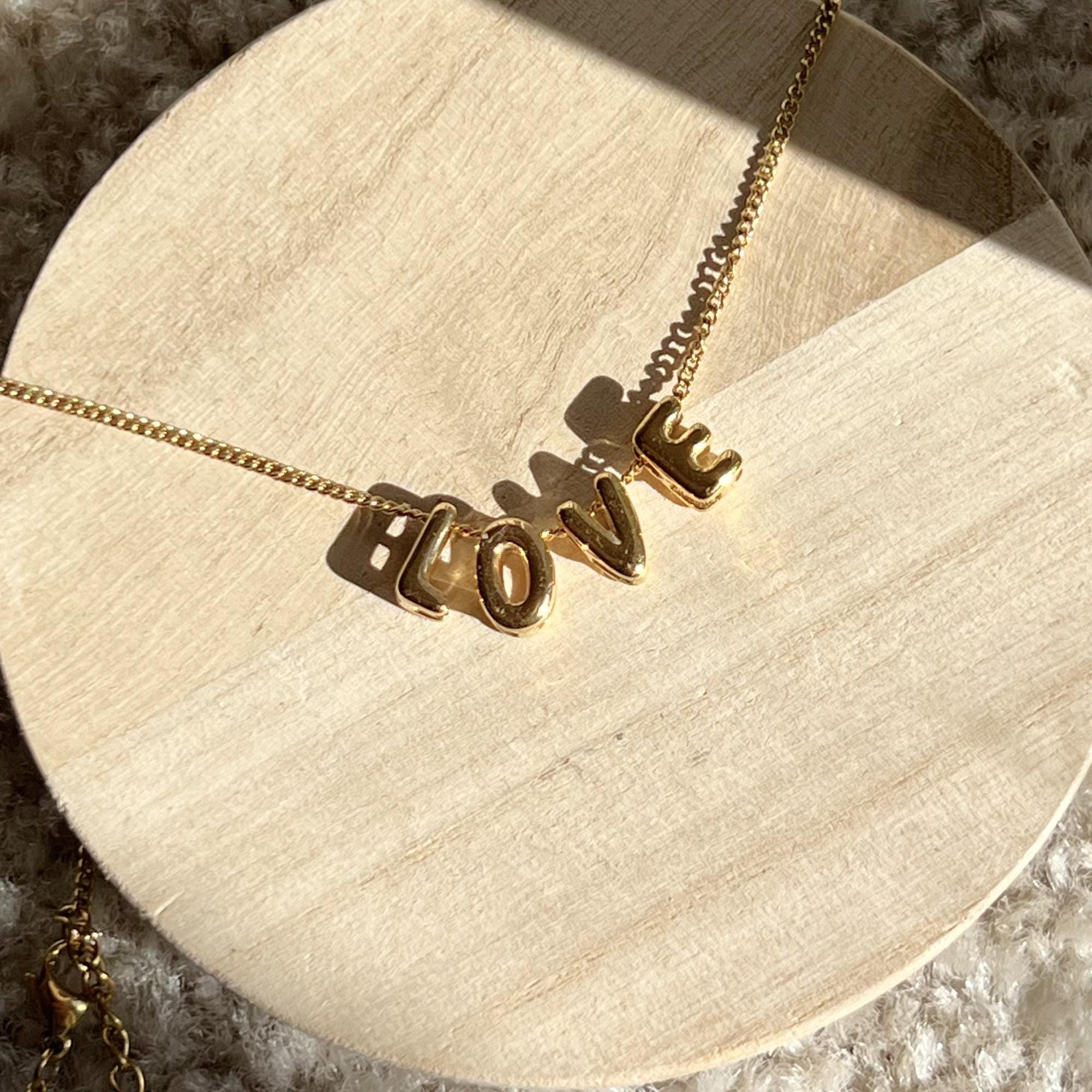 3D Bubble Letter Necklace Love, Valentine's Day Gift, Bubble Letter Necklace, Anniversary Gifts, Bubble Initial Charm 3D Necklace For Her