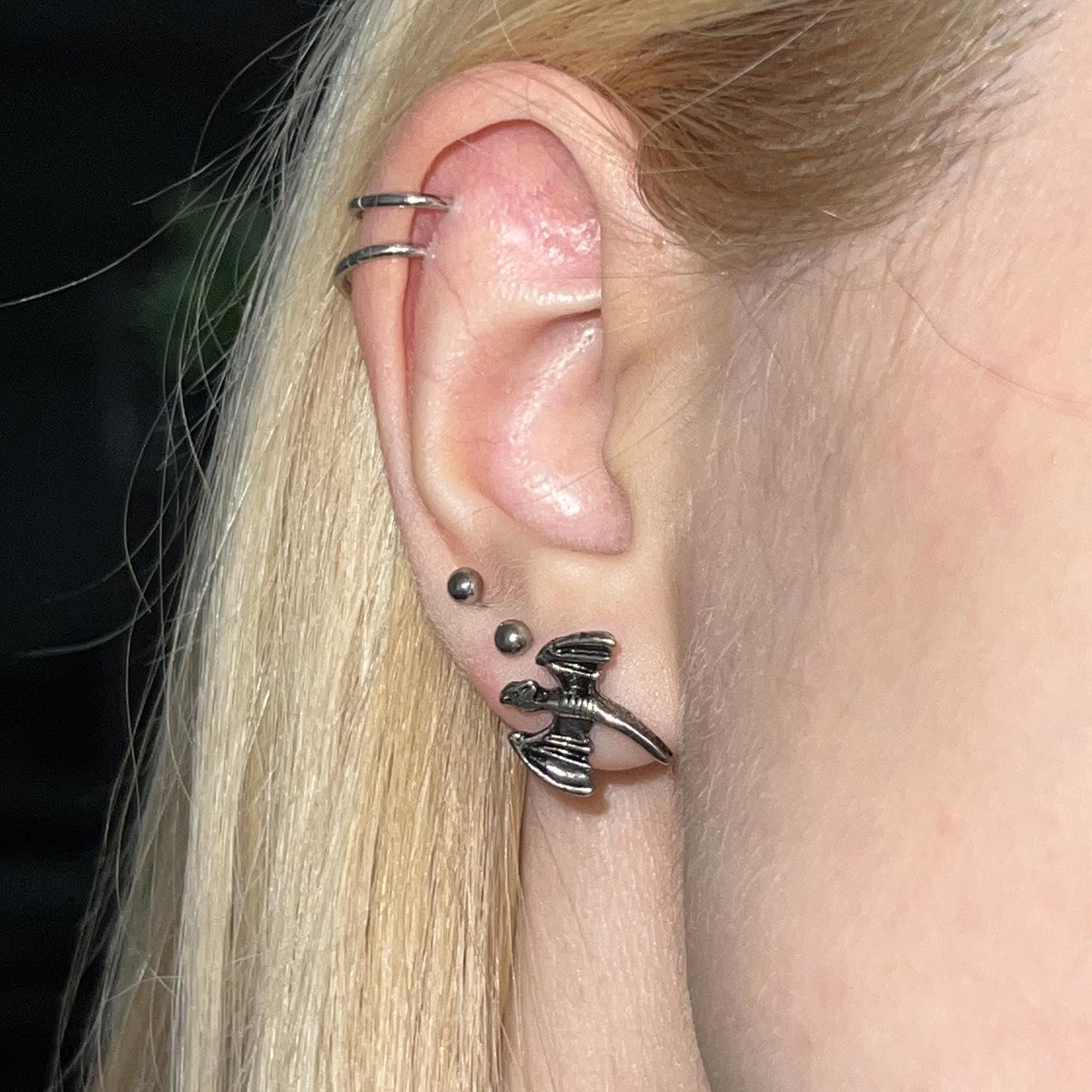 Tiny Mythical Dragon Stud Earrings, Chinese Dragon Earrings, Small Dragon Stud, Flat Back Earrings, Silver Dragon Stud Earrings, Cute Dragon