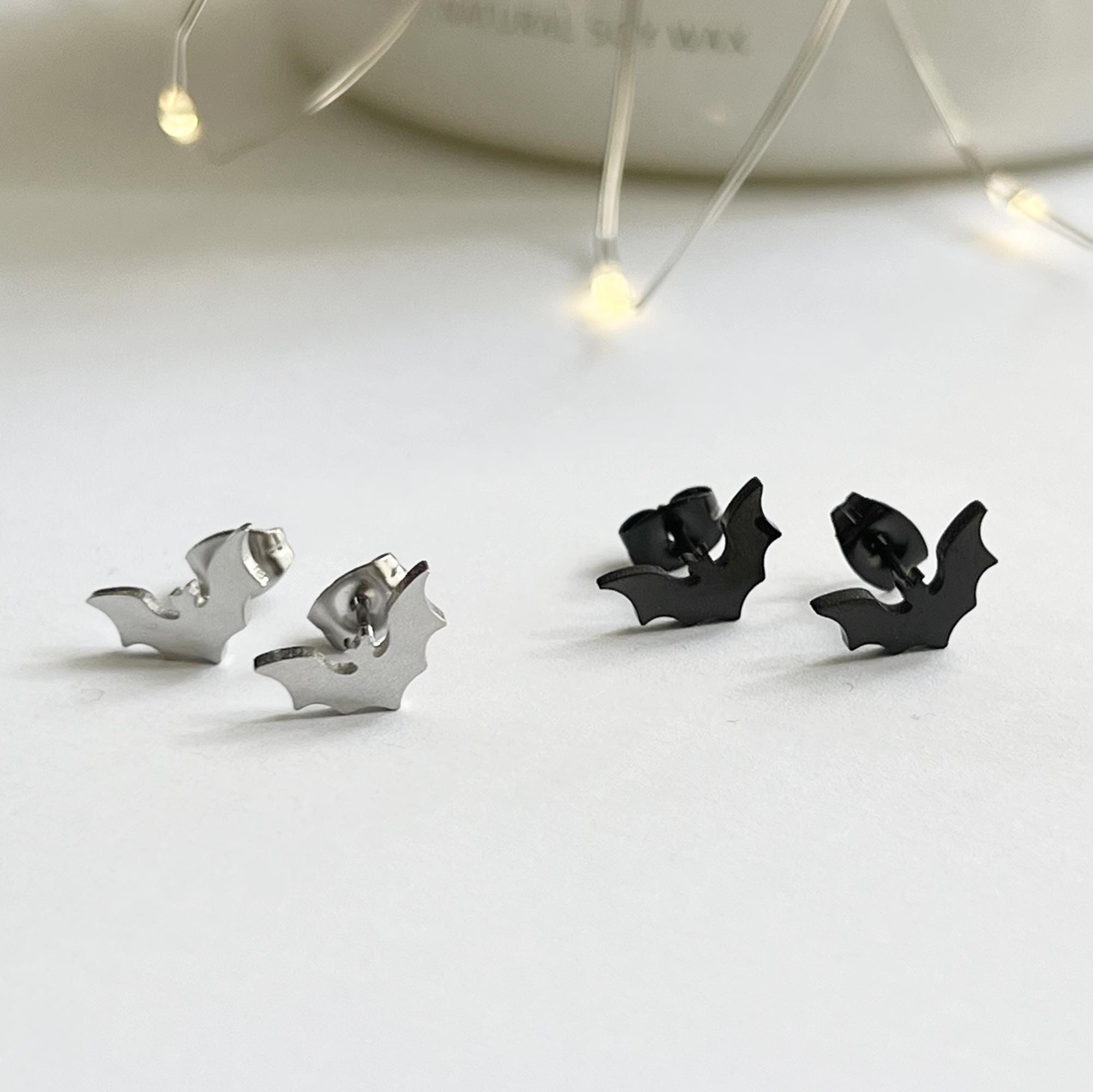 Gothic Bat Stud Earrings Bat Wing Earrings Small Black Earrings Goth Halloween Earrings Bat Jewelry Gothic Jewelry Halloween Jewelry