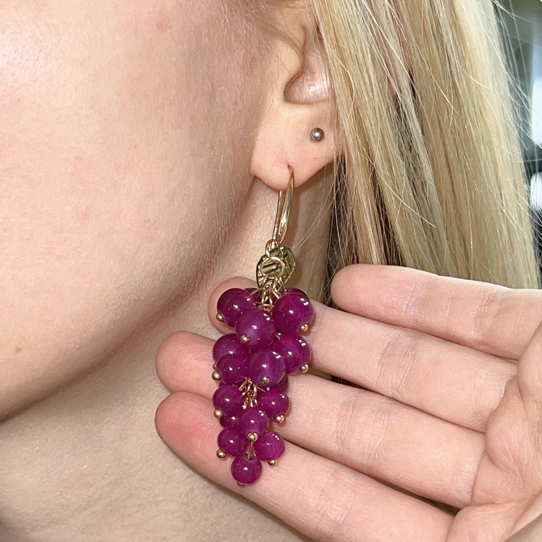 Purple Dangle Grape Earrings, Food Fruit Earrings, Unique Summer Resin Jewelry, Dangle Purple Earrings, Anniversary Gift, Statement Earrings