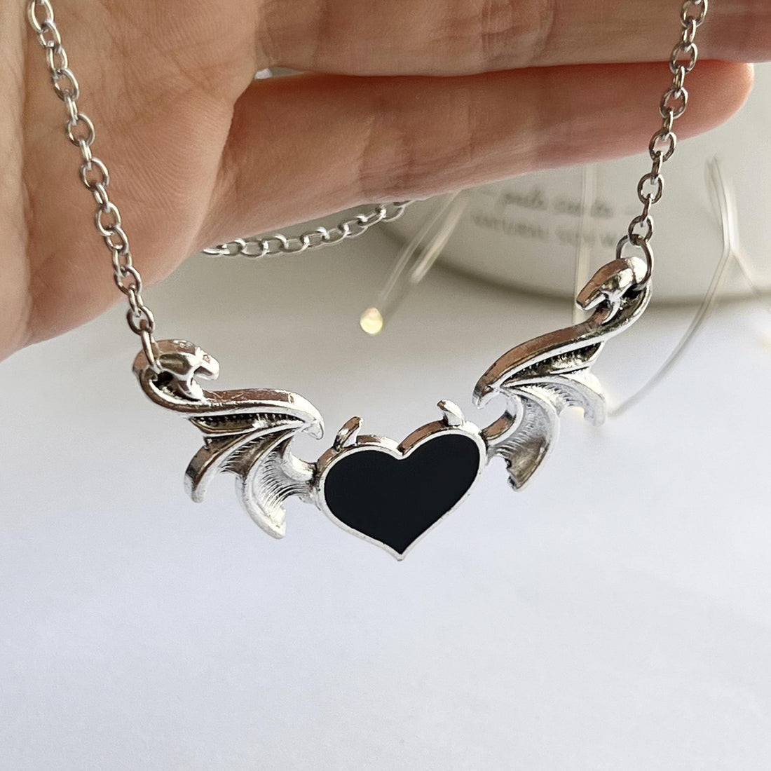 Gothic Black Necklace, Black Heart Necklace, Bat Gothic Necklace, Goth Jewelry, Goth Halloween Jewelry, Punk Bat Jewelry, Witchy Necklace