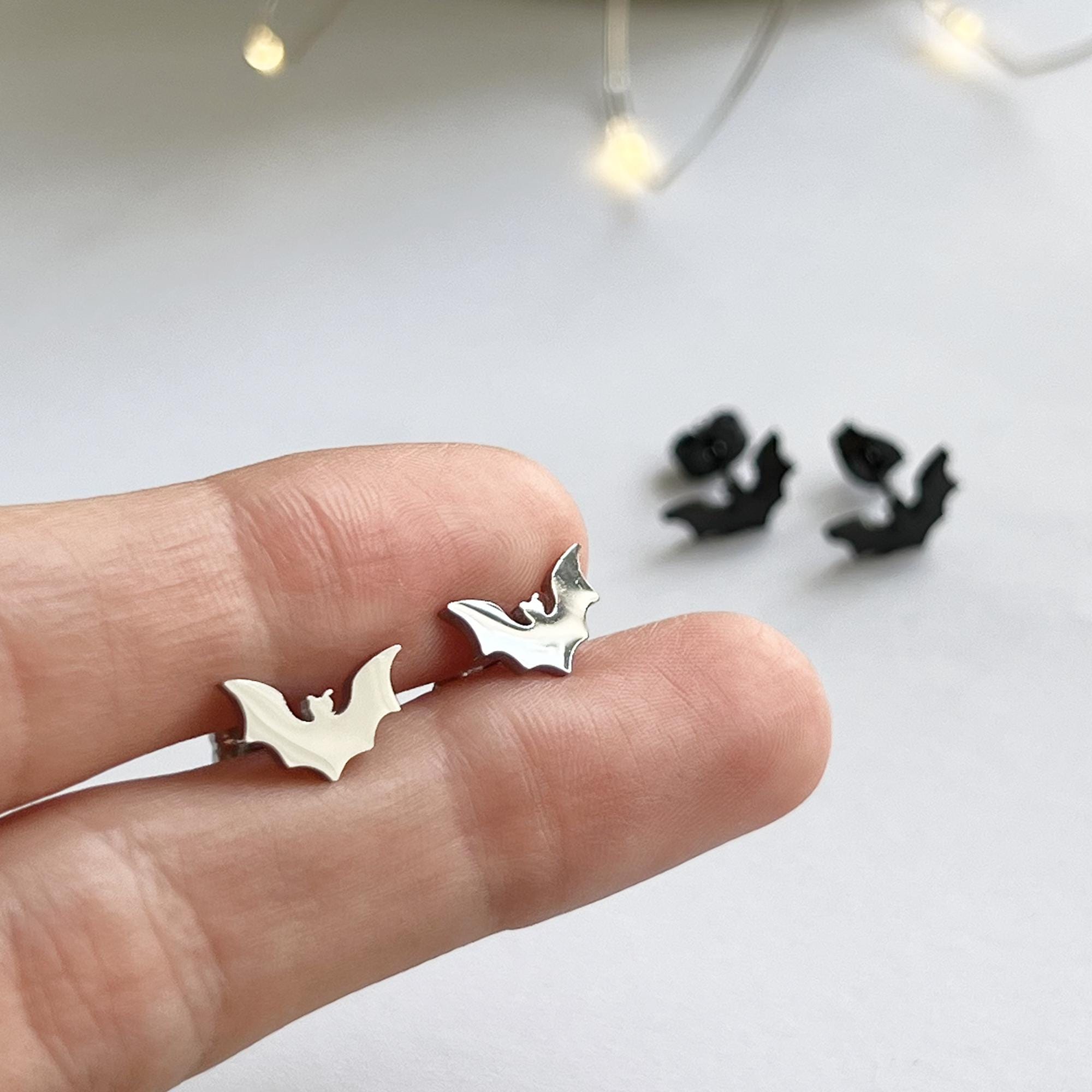Gothic Bat Stud Earrings Bat Wing Earrings Small Black Earrings Goth Halloween Earrings Bat Jewelry Gothic Jewelry Halloween Jewelry