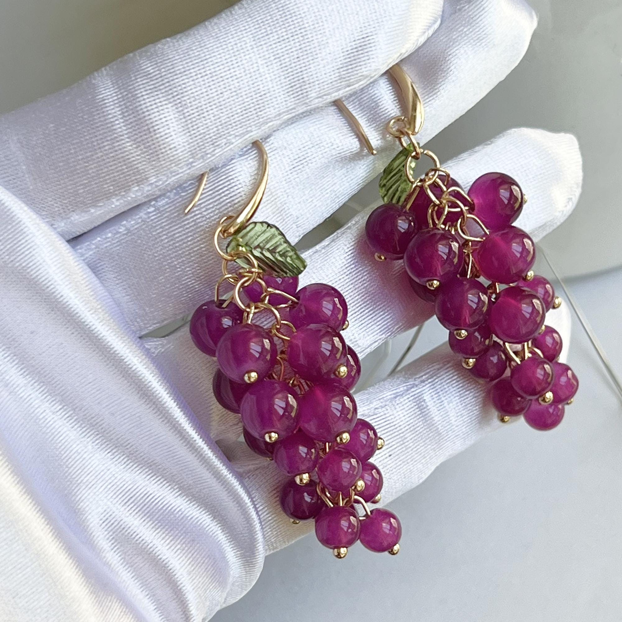 Purple Dangle Grape Earrings, Food Fruit Earrings, Unique Summer Resin Jewelry, Dangle Purple Earrings, Anniversary Gift, Statement Earrings