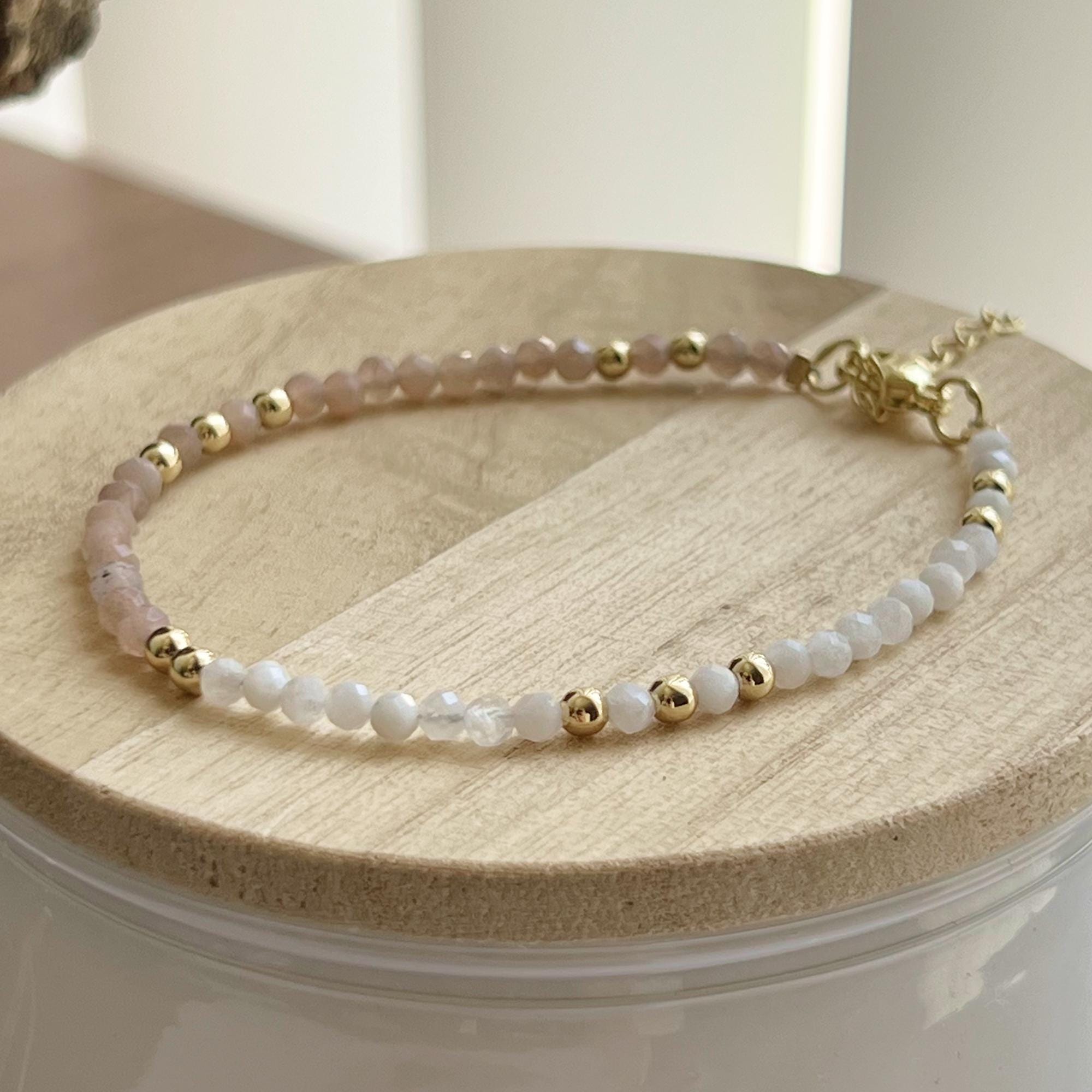 Morse Code Gemstone Bracelet, Natural Stone Beaded Bracelet, Minimalist Boho Jewelry, Adjustable Gift for Her, Boho Gold Accent Bracelet