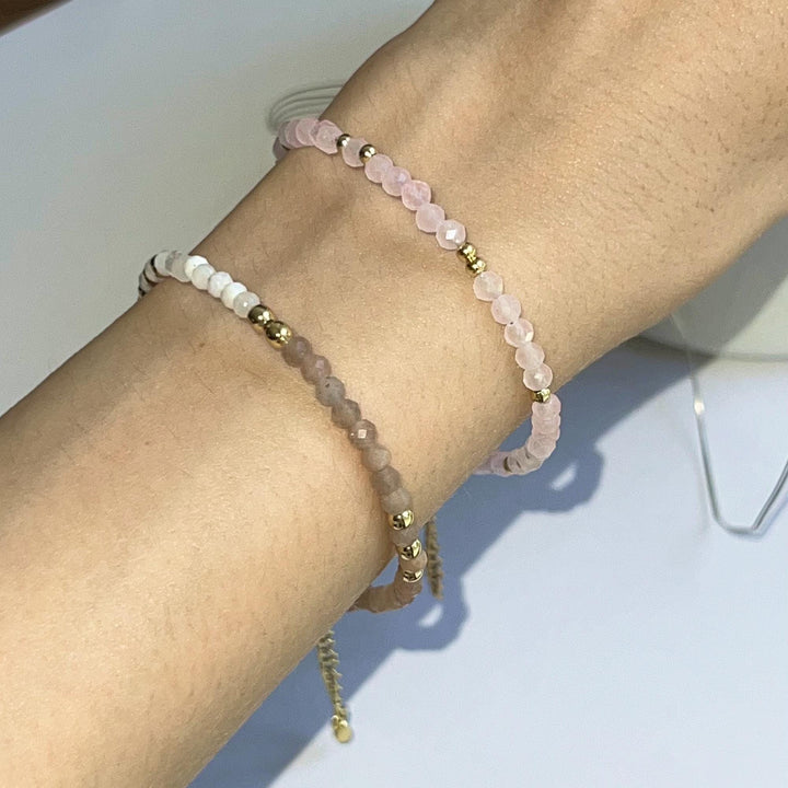 Morse Code Gemstone Bracelet, Natural Stone Beaded Bracelet, Minimalist Boho Jewelry, Adjustable Gift for Her, Boho Gold Accent Bracelet