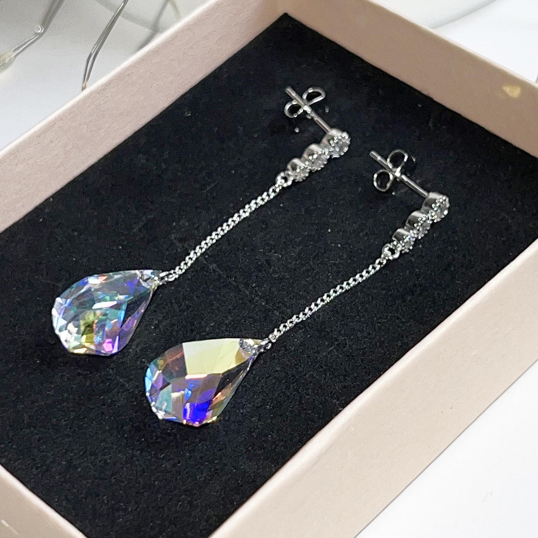 Swarovski Crystal Earrings Aurora Color Earrings Elegant Evening Earrings Wedding Jewelry Bridesmaid Earrings Minimal Bridal Earrings