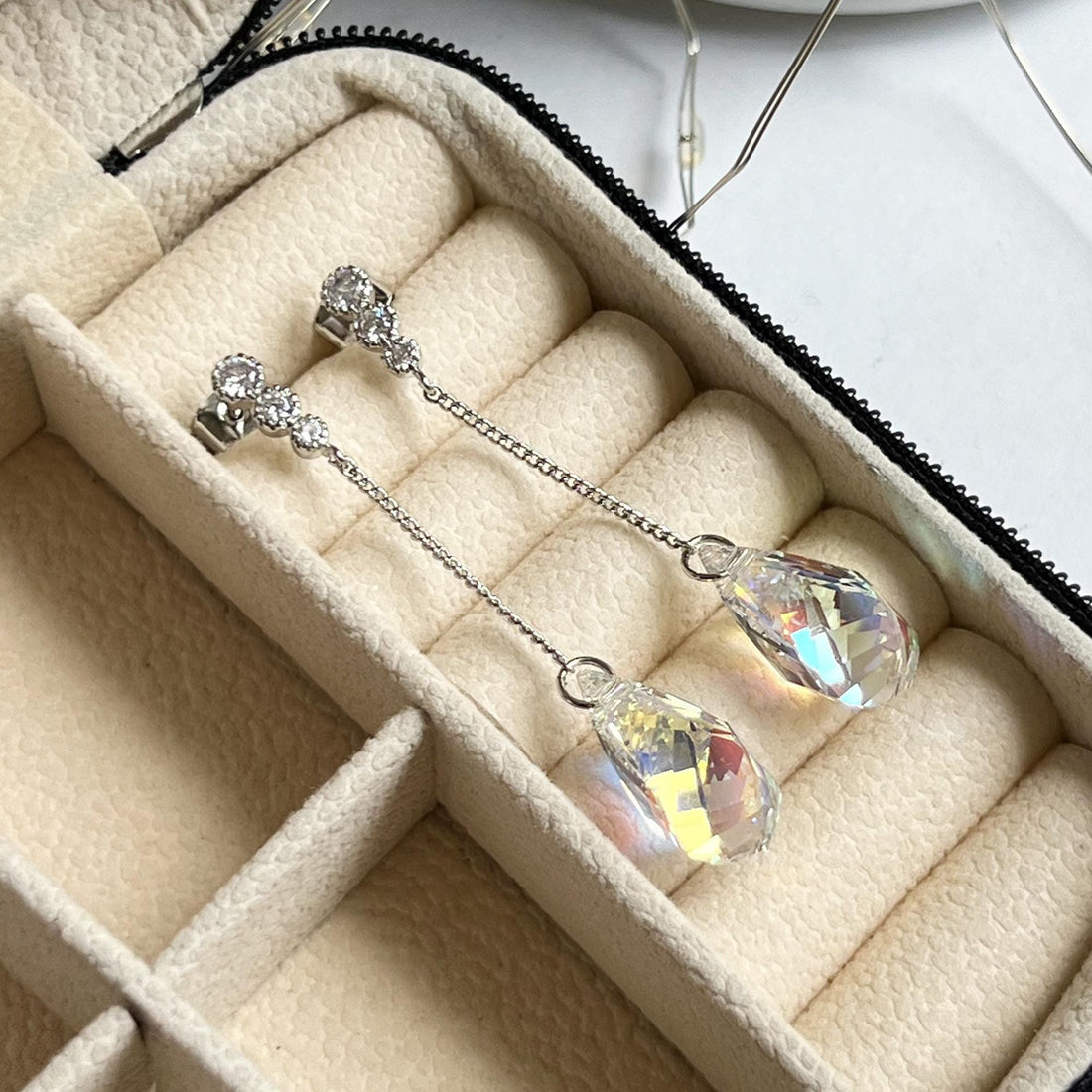 Swarovski Crystal Earrings Aurora Color Earrings Elegant Evening Earrings Wedding Jewelry Bridesmaid Earrings Minimal Bridal Earrings