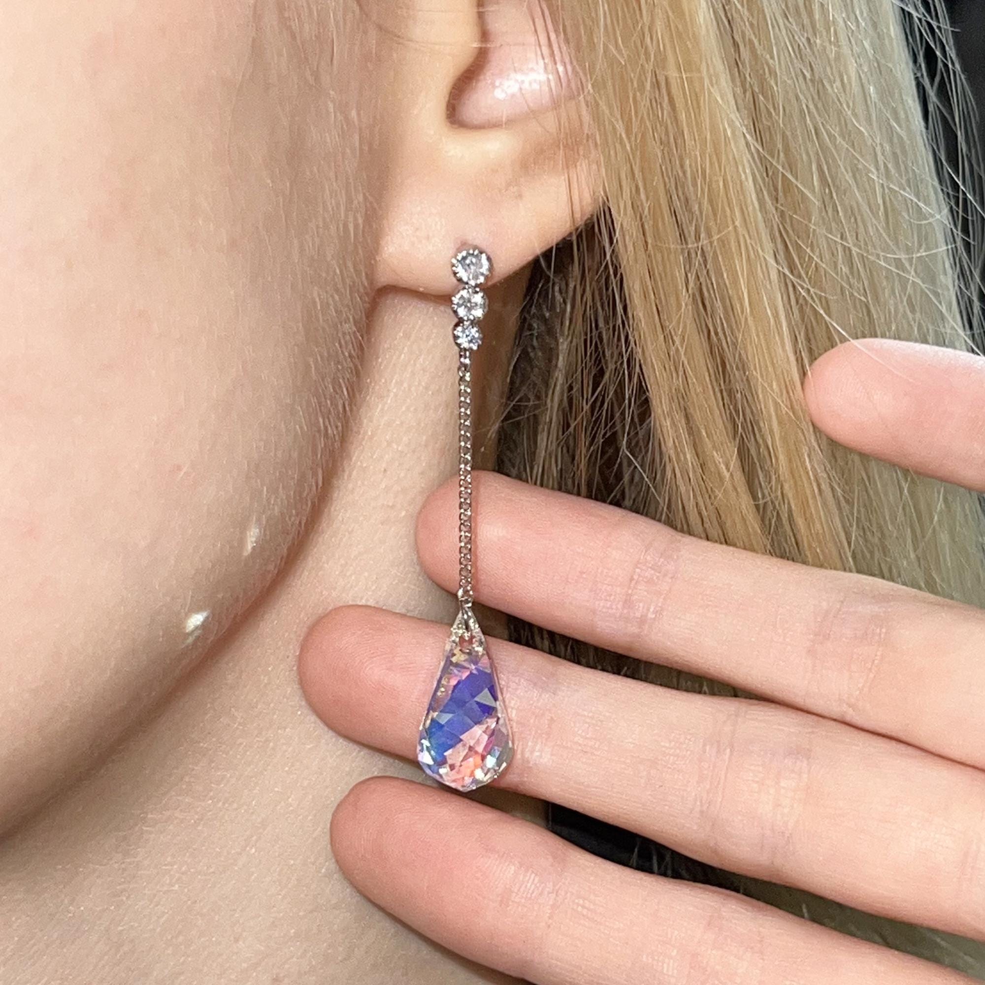 Swarovski Crystal Earrings Aurora Color Earrings Elegant Evening Earrings Wedding Jewelry Bridesmaid Earrings Minimal Bridal Earrings