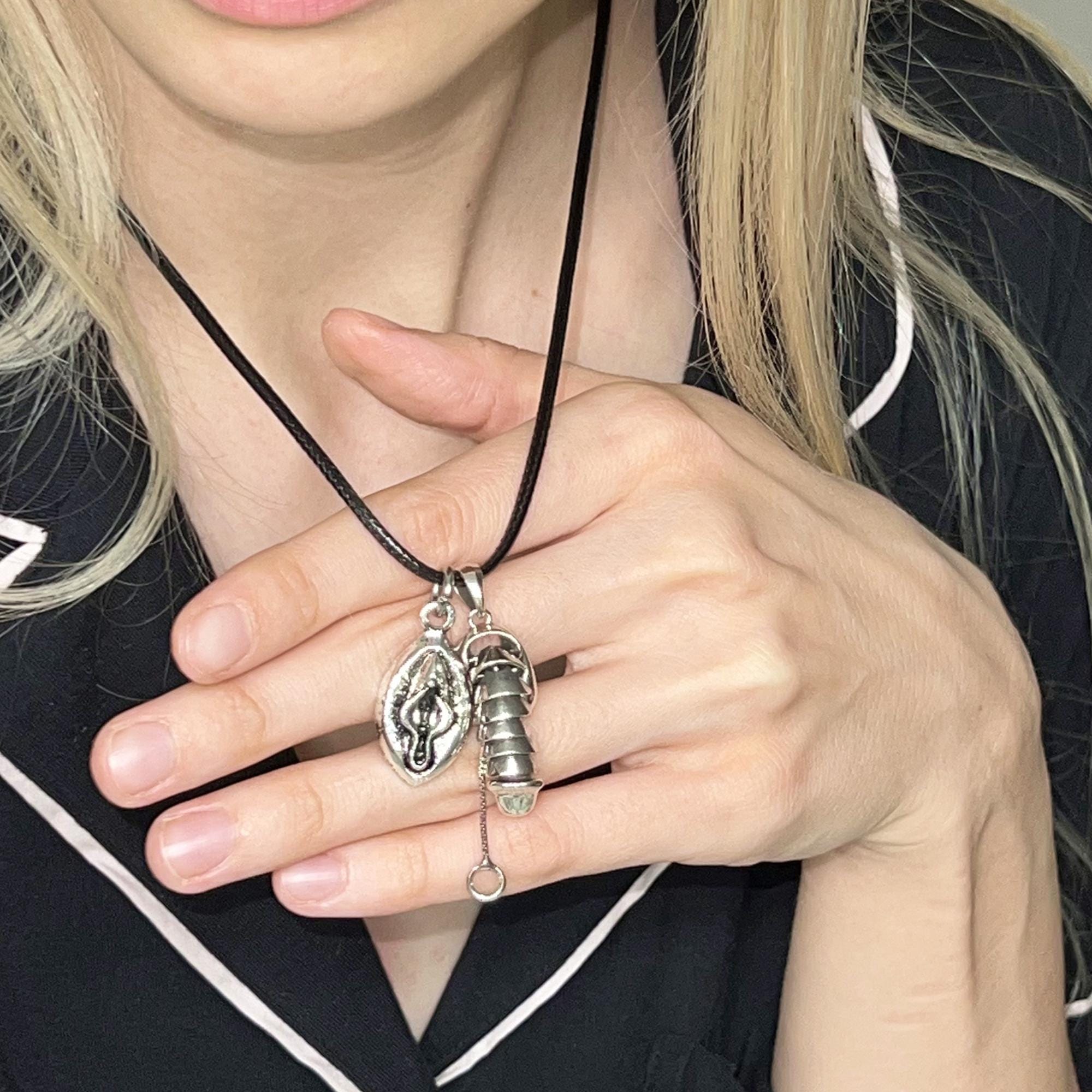 Bundle of Vulva Pendant & Sex Penis Pendant Necklace, Cock Jewelry, Feminist Statement Jewelry, Vulva Necklace, Anatomical Necklace for Men