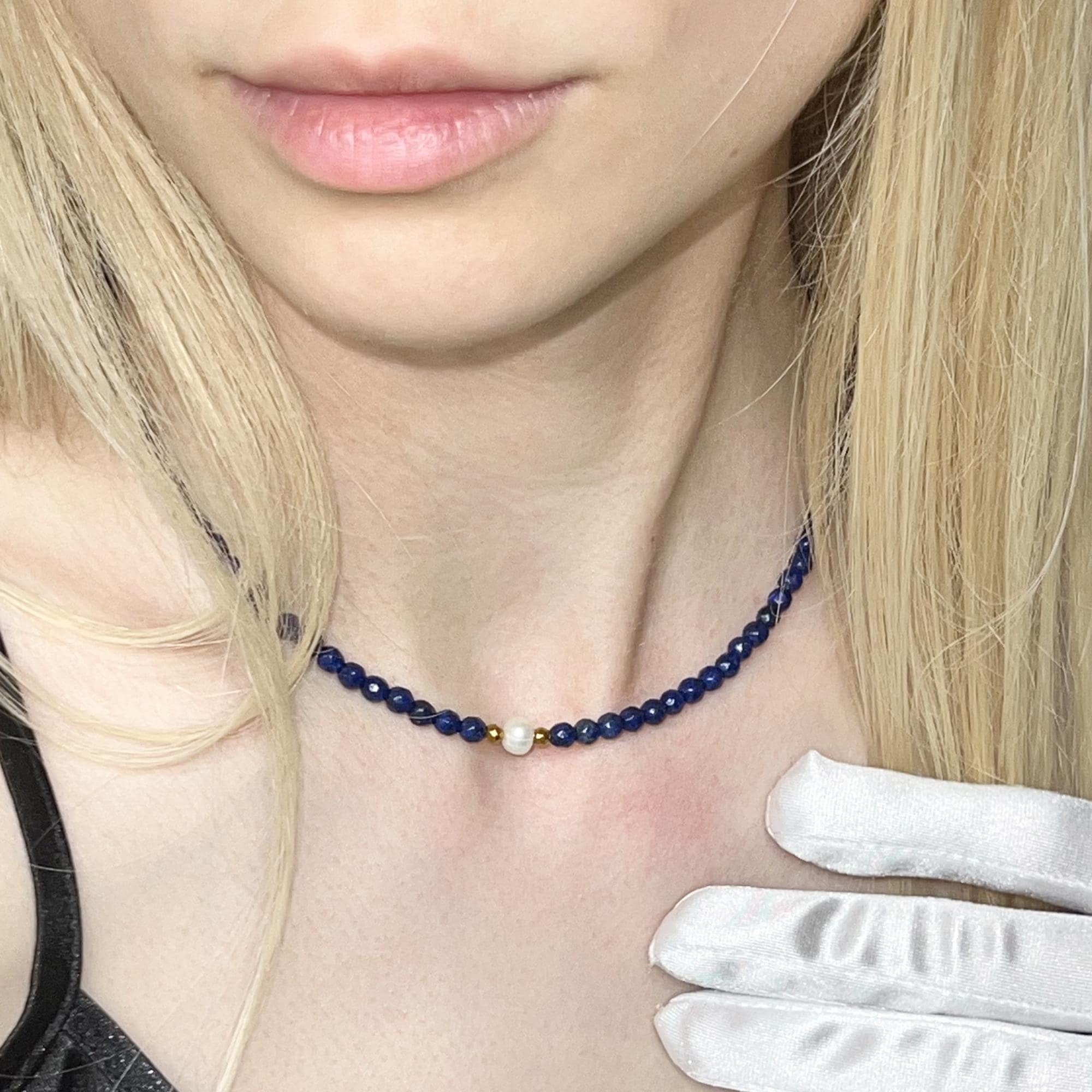 Blue Sapphire Beads Necklace Sapphire Choker Stone Beaded Necklace Blue Crystal Choker Sapphire Birthstone Necklace Dainty Jewelry Gift