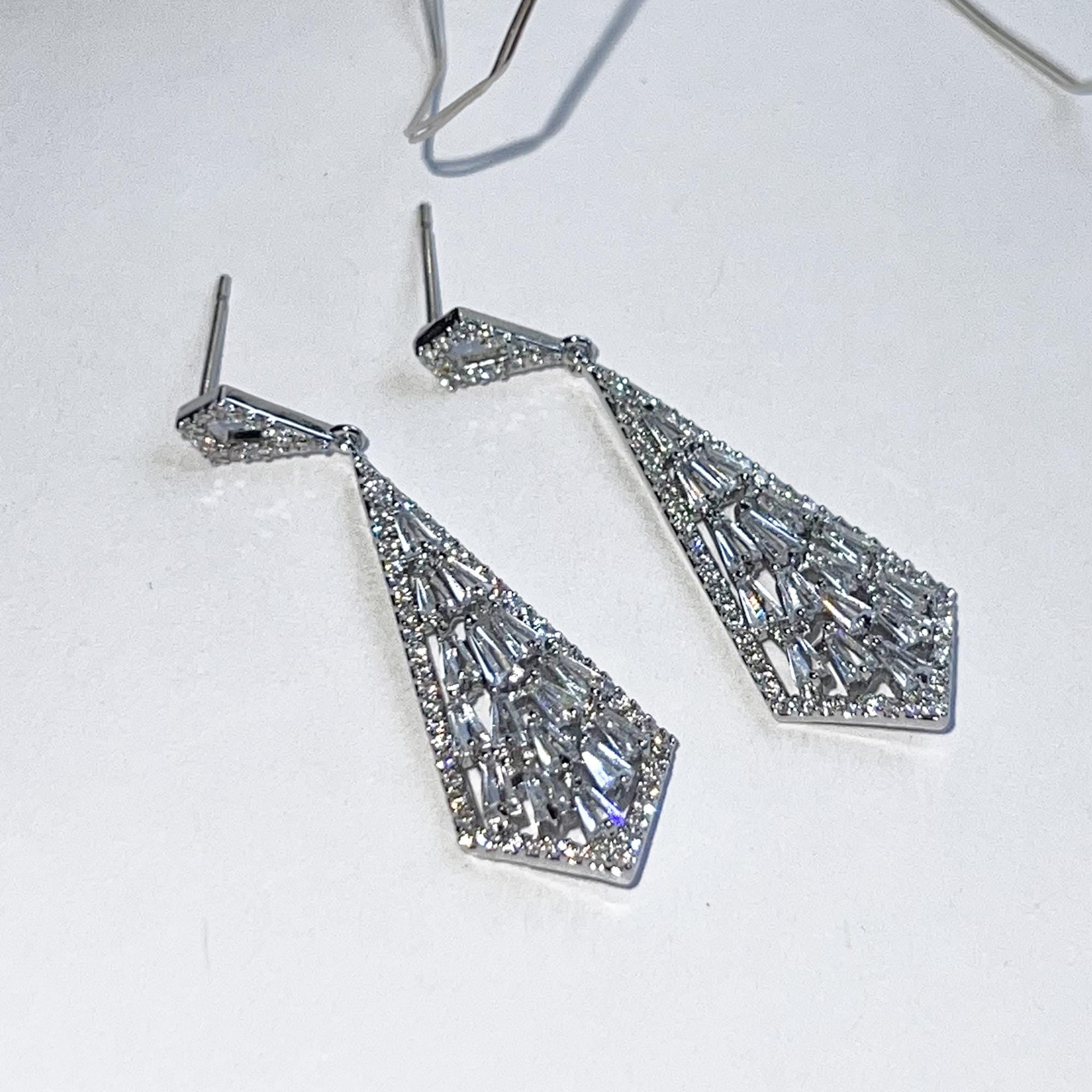 Art Deco Earrings, Vintage Earrings, Zirconia Diamond Drop Earrings, Geometric Crystal Dangles Drops, Long Dangle Earrings