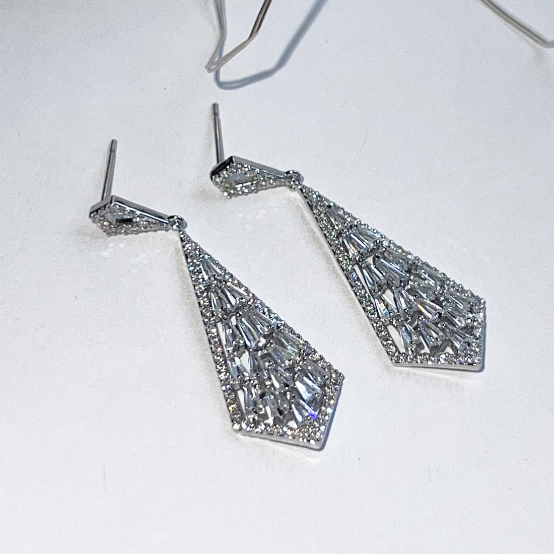 Art Deco Earrings, Vintage Earrings, Zirconia Diamond Drop Earrings, Geometric Crystal Dangles Drops, Long Dangle Earrings