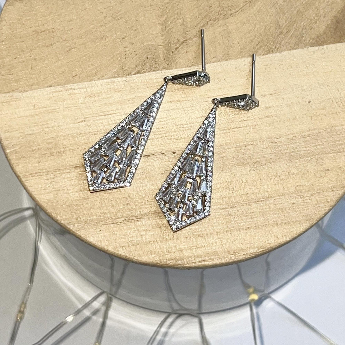 Art Deco Earrings, Vintage Earrings, Zirconia Diamond Drop Earrings, Geometric Crystal Dangles Drops, Long Dangle Earrings