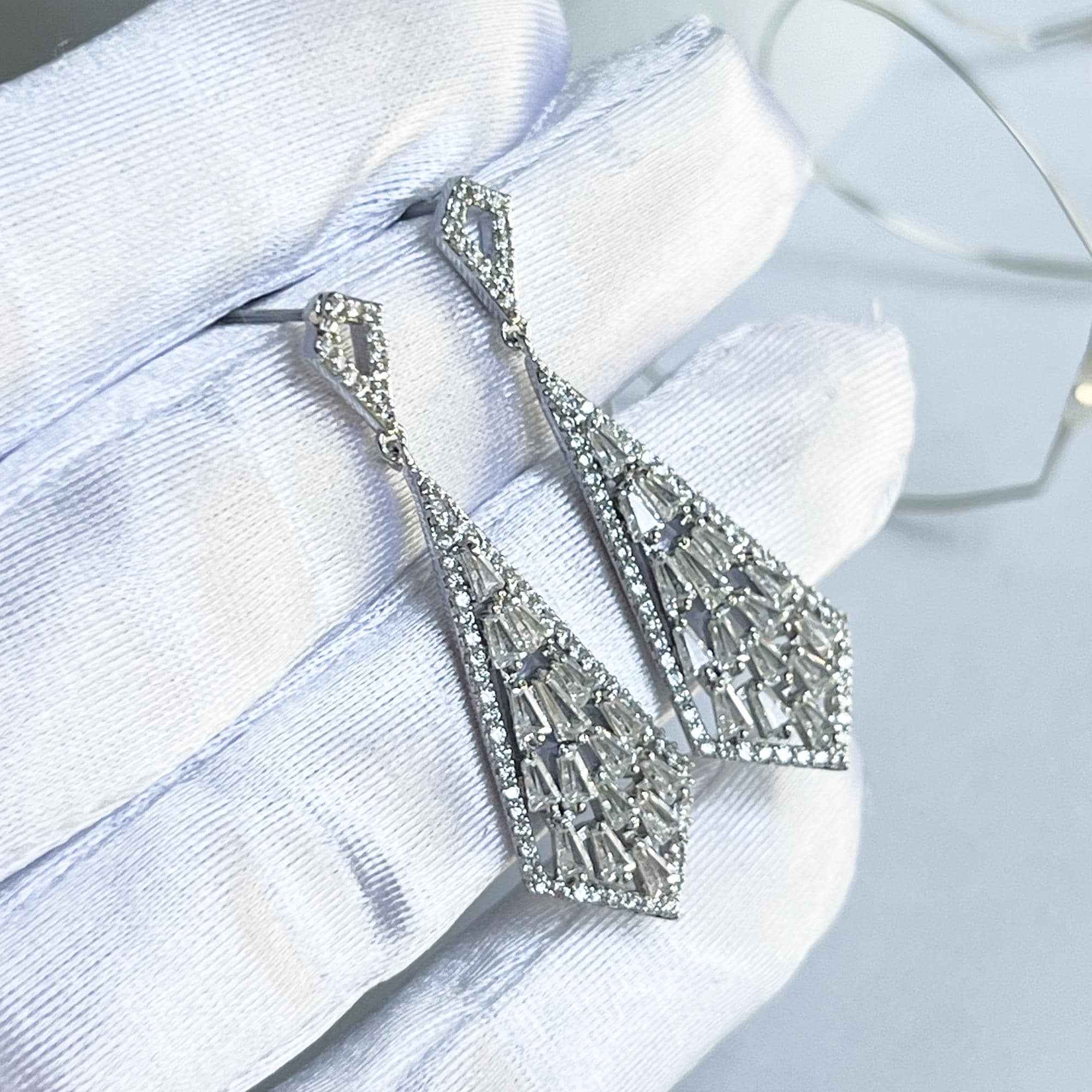 Art Deco Earrings, Vintage Earrings, Zirconia Diamond Drop Earrings, Geometric Crystal Dangles Drops, Long Dangle Earrings