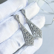 Art Deco Earrings, Vintage Earrings, Zirconia Diamond Drop Earrings, Geometric Crystal Dangles Drops, Long Dangle Earrings