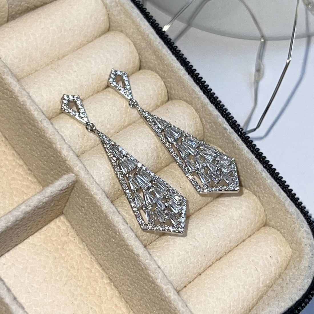 Art Deco Earrings, Vintage Earrings, Zirconia Diamond Drop Earrings, Geometric Crystal Dangles Drops, Long Dangle Earrings
