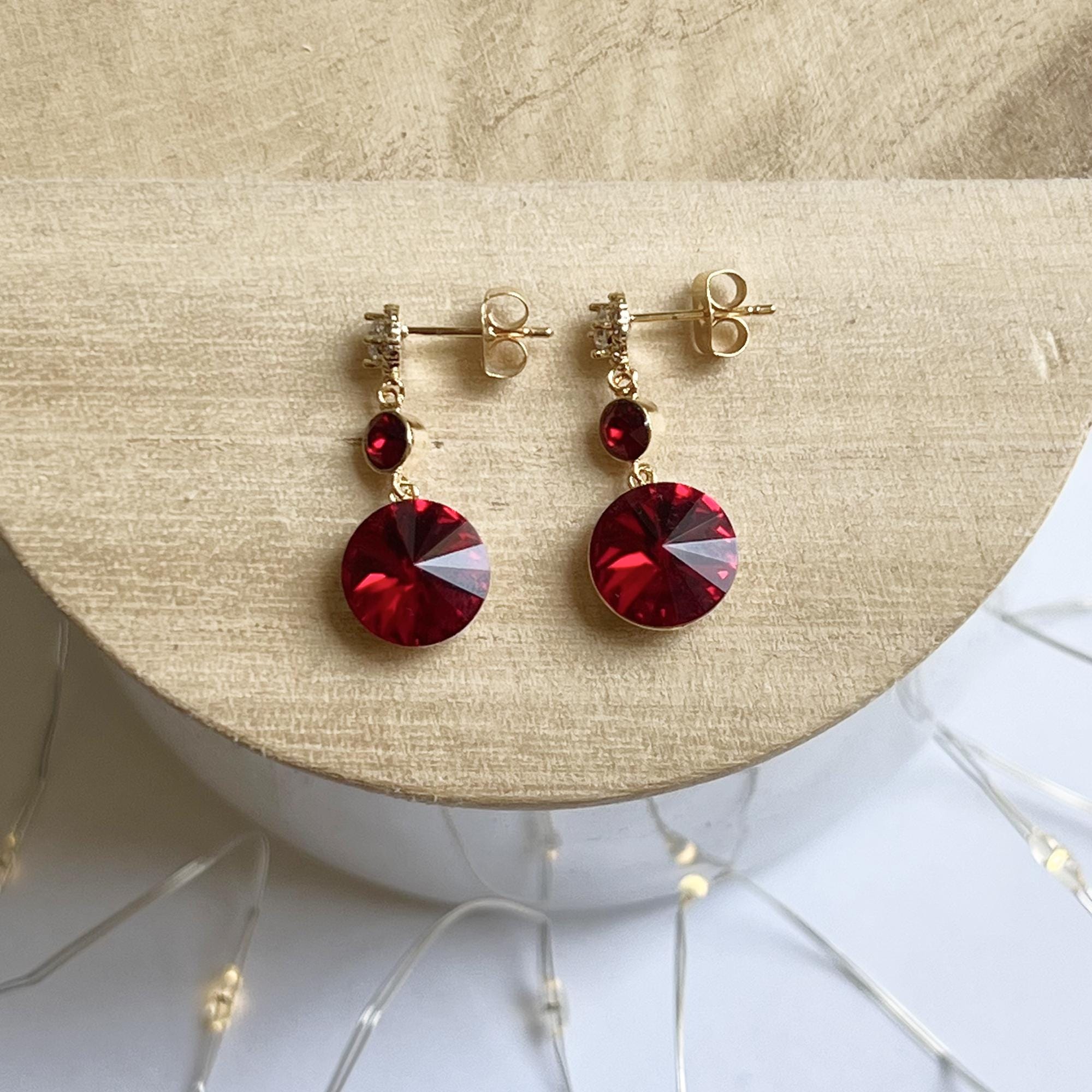 Birthstone Ruby Red Sparkly Earrings Gift For Mom Red Dangle Earrings Birthday Gift Anniversary Gift For Her Christmas Gift Crystal Earrings