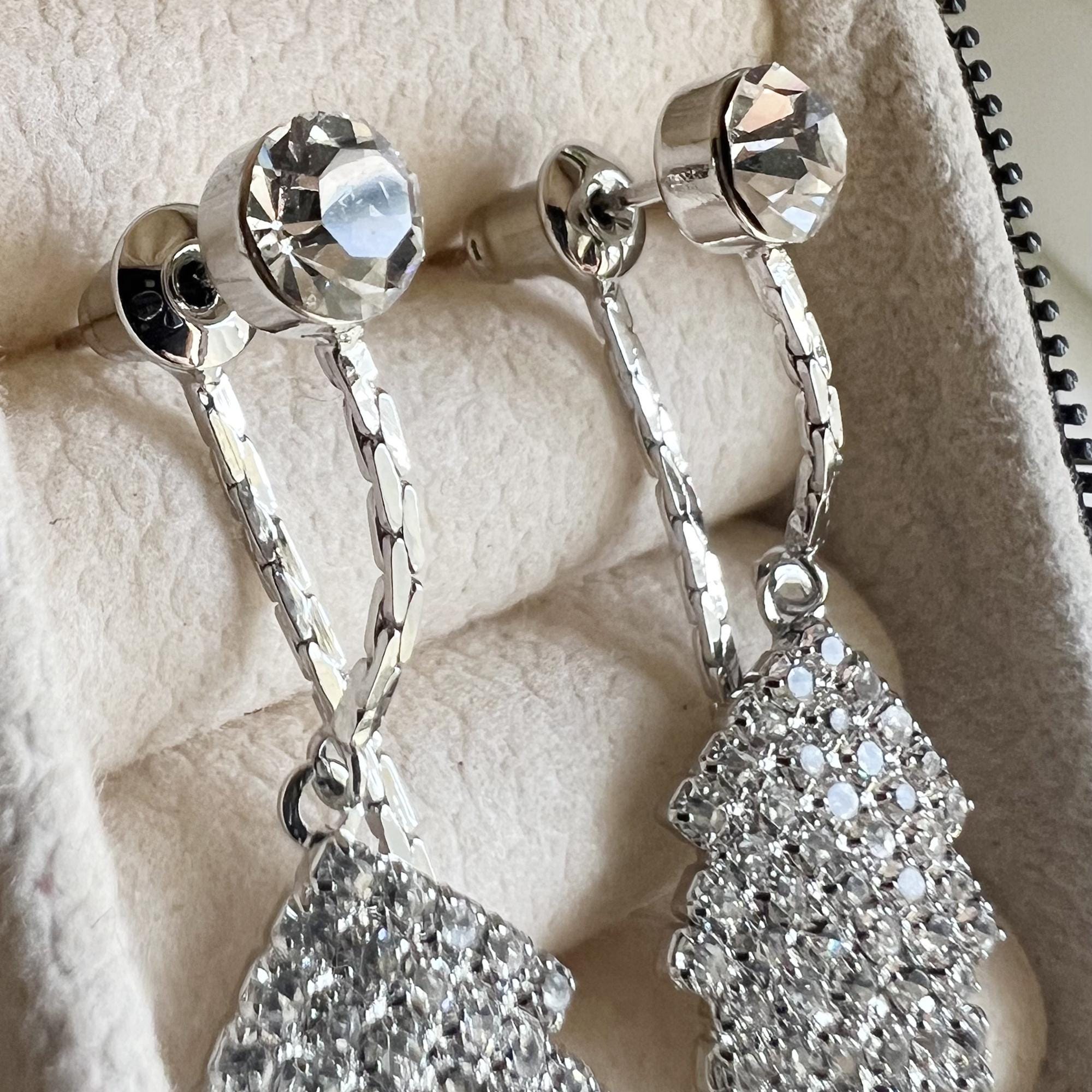 Silver Dangle Earrings CZ Bridal Earrings Wedding Jewelry for Bride Silver Drop Earrings Bridesmaid Jewelry Gift For Her