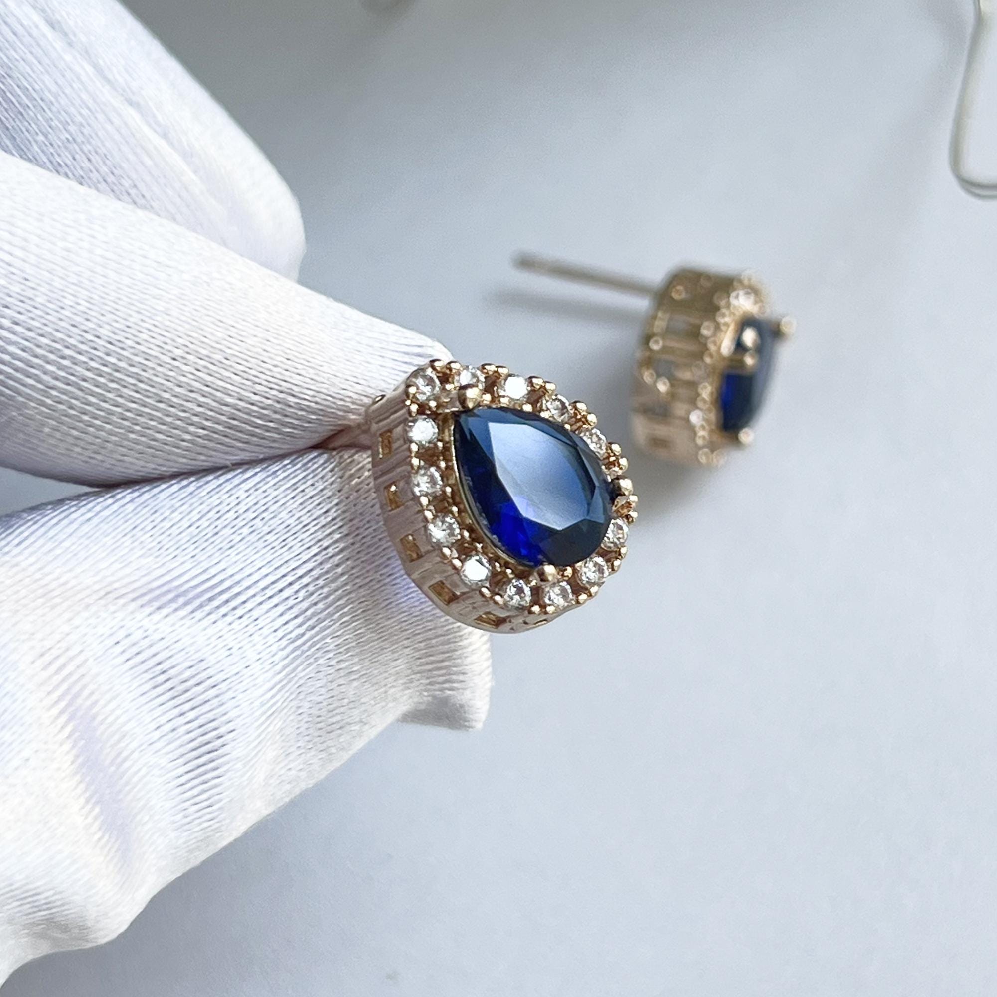 Sapphire Stud Earrings, Blue Studs, Sapphire Bridal Earrings, Crystal Earrings, September Birthstone, Sapphire Drop Earrings, Blue Gemstone