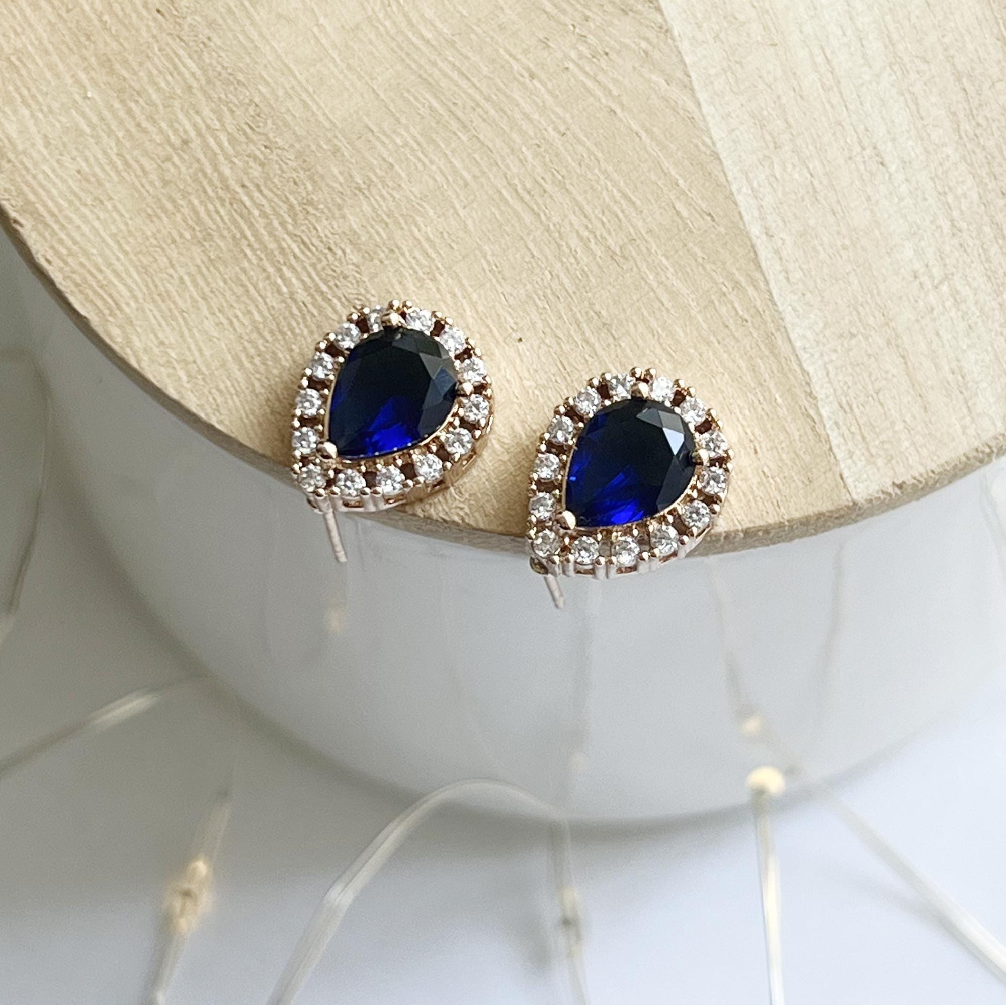 Sapphire Stud Earrings, Blue Studs, Sapphire Bridal Earrings, Crystal Earrings, September Birthstone, Sapphire Drop Earrings, Blue Gemstone