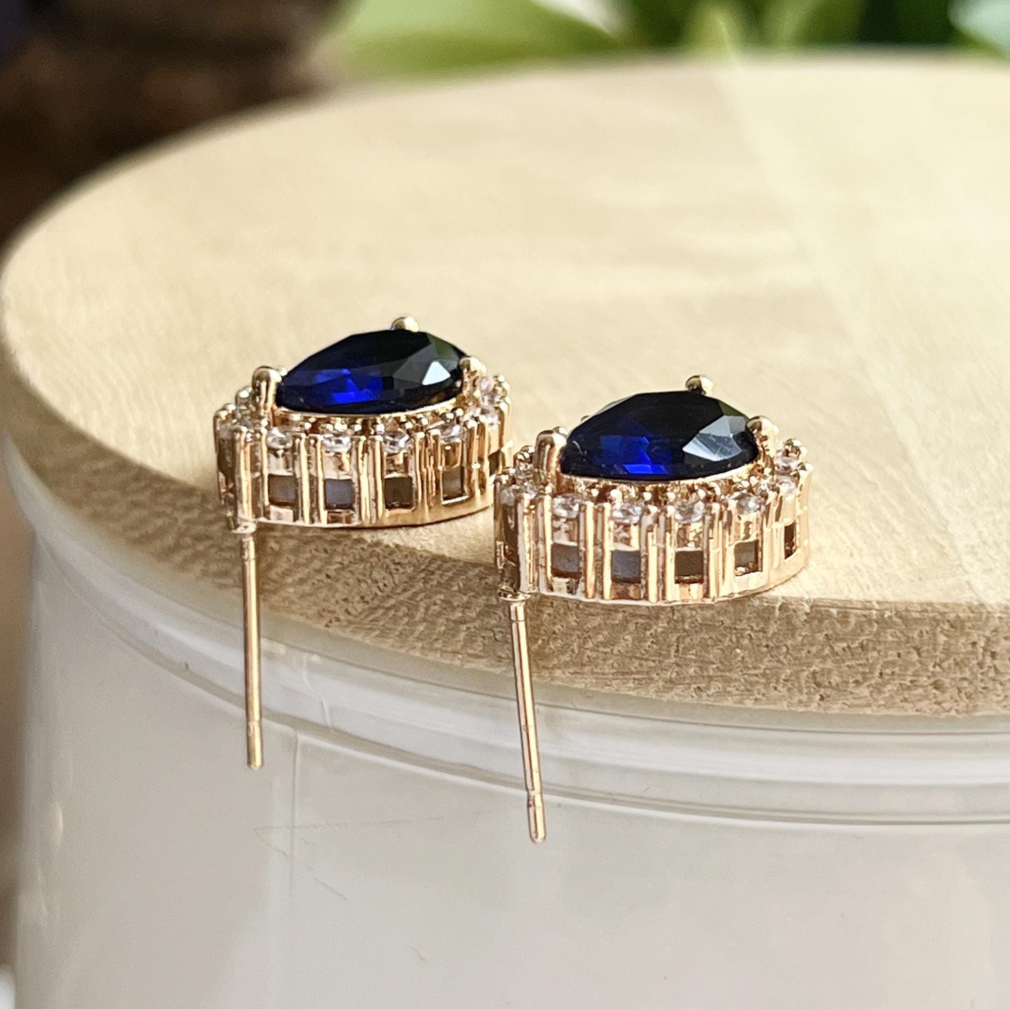 Sapphire Stud Earrings, Blue Studs, Sapphire Bridal Earrings, Crystal Earrings, September Birthstone, Sapphire Drop Earrings, Blue Gemstone