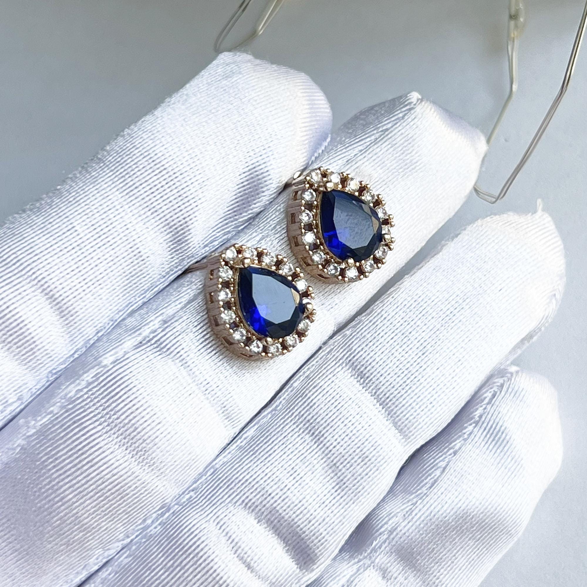 Sapphire Stud Earrings, Blue Studs, Sapphire Bridal Earrings, Crystal Earrings, September Birthstone, Sapphire Drop Earrings, Blue Gemstone