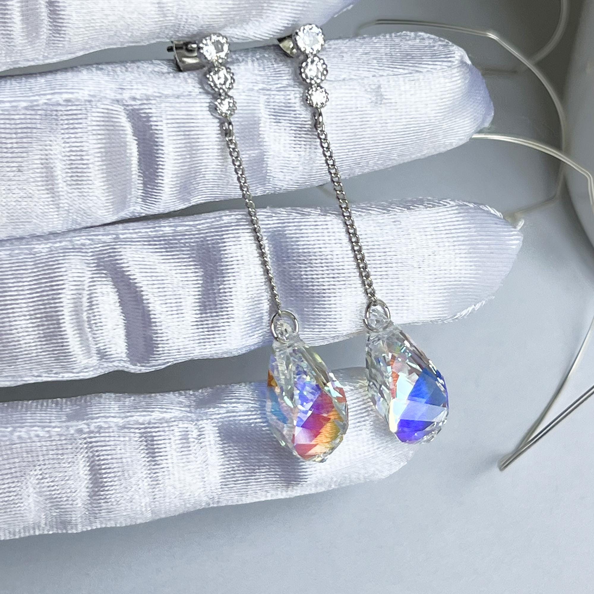 Swarovski Crystal Earrings Aurora Color Earrings Elegant Evening Earrings Wedding Jewelry Bridesmaid Earrings Minimal Bridal Earrings