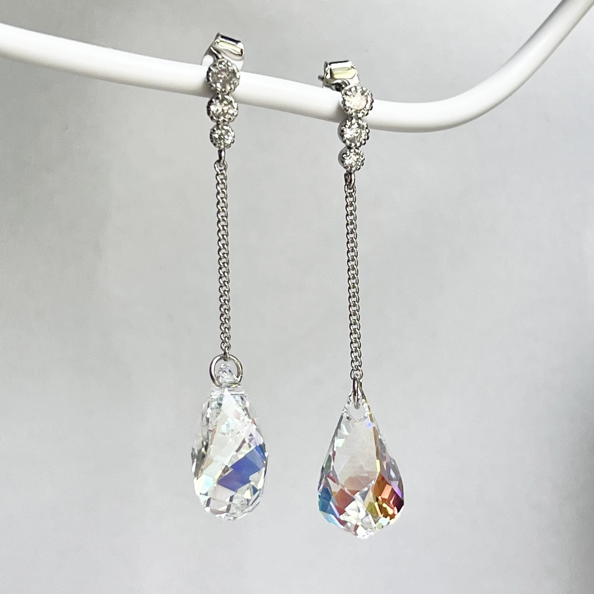 Swarovski Crystal Earrings Aurora Color Earrings Elegant Evening Earrings Wedding Jewelry Bridesmaid Earrings Minimal Bridal Earrings